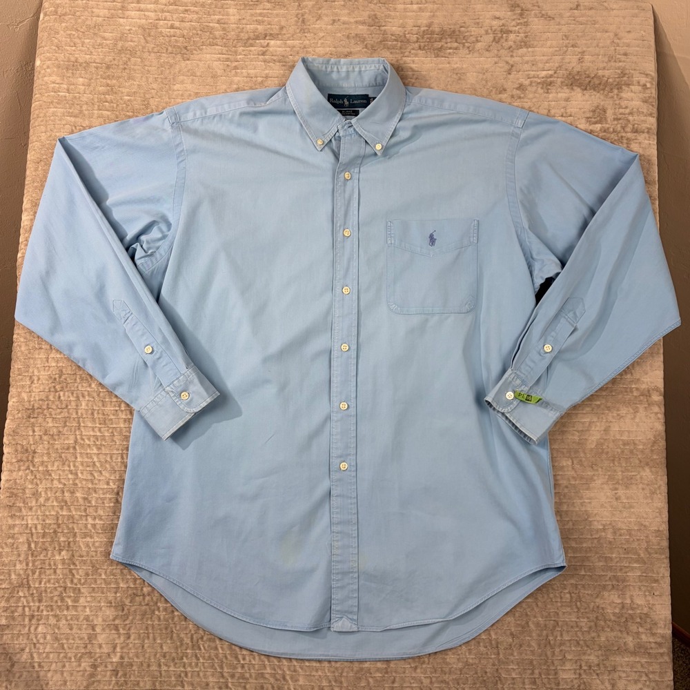 Polo Ralph Lauren Blake Shirt Large Light Blue Cotton Button Down Long Sleeve